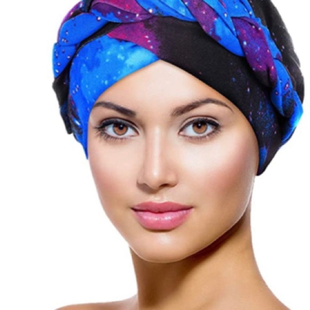 Blue Beanie Cap Winter Headwear Turban Braid Twisted​​
